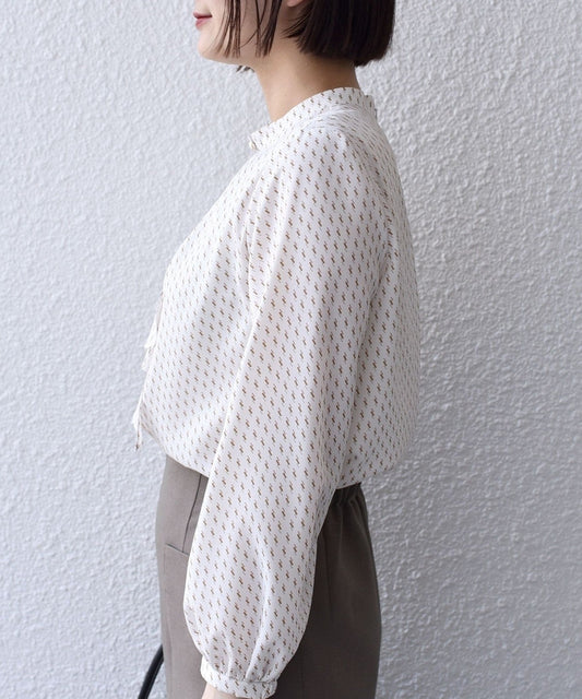 〈手洗い可能〉幾何プリント 袖 ボリューム ブラウス