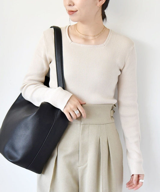 quaranciel:〈手洗い可能〉コットン スクエアネック リブ ニット