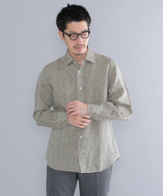 SHIPS: ウォッシュド リネン ワイドカラー 無地 シャツ