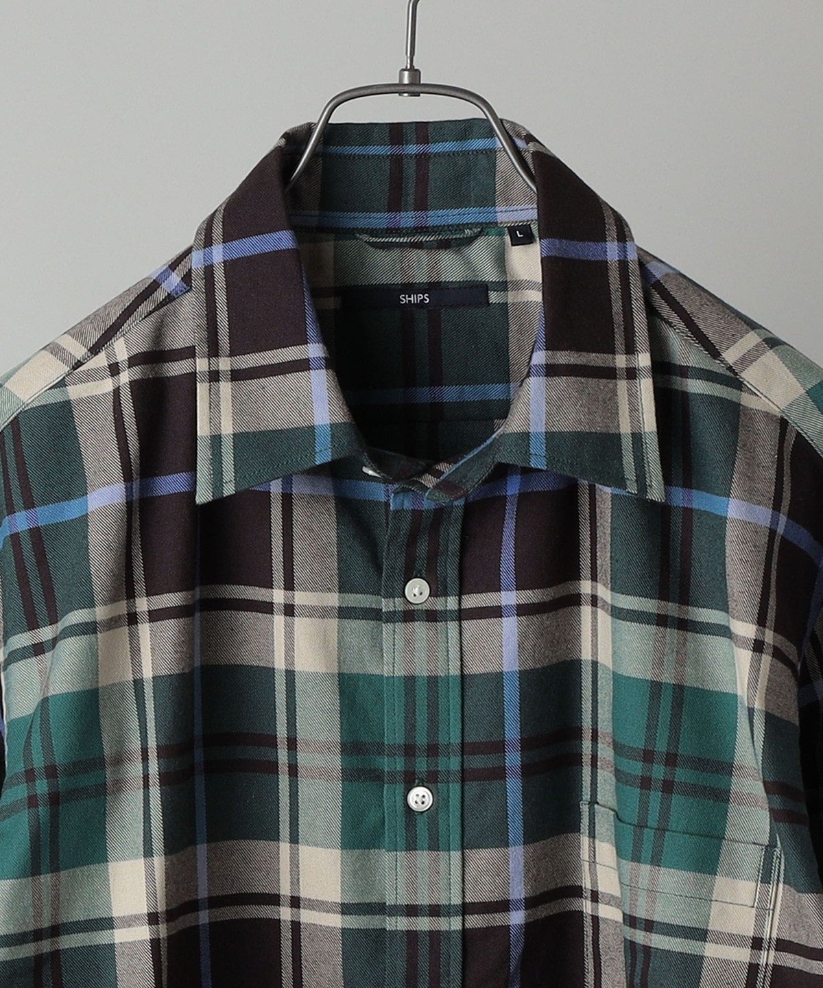 SHIPS: 綿ビエラ ビッグチェック レギュラーカラーシャツ
