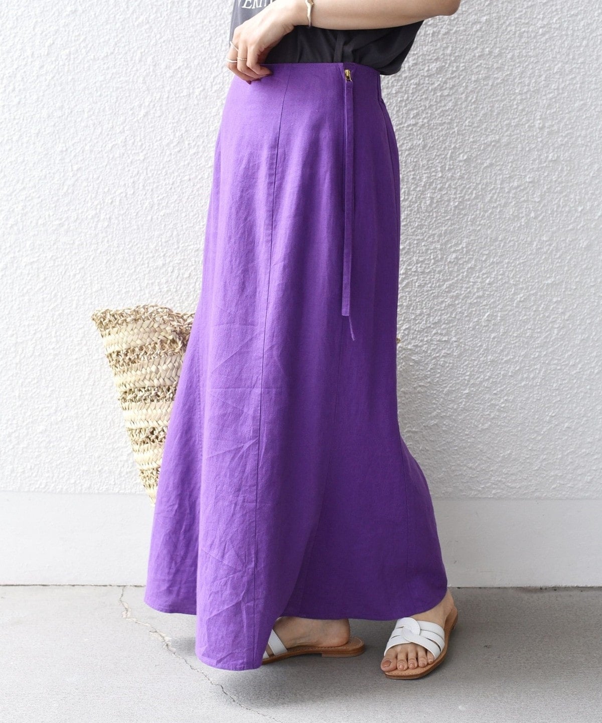〈手洗い可能〉リネン レーヨン サイド リボン マーメイド スカート