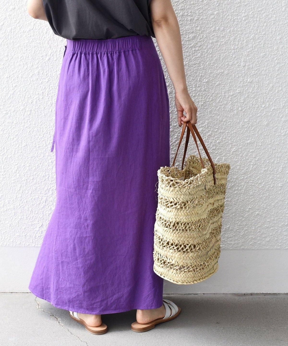 〈手洗い可能〉リネン レーヨン サイド リボン マーメイド スカート