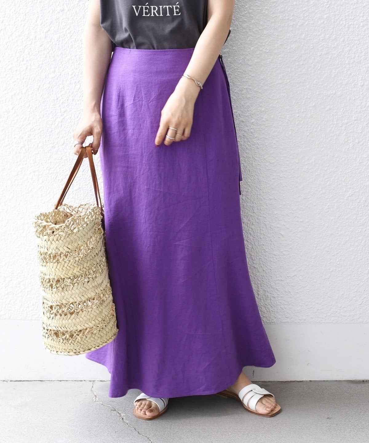 〈手洗い可能〉リネン レーヨン サイド リボン マーメイド スカート