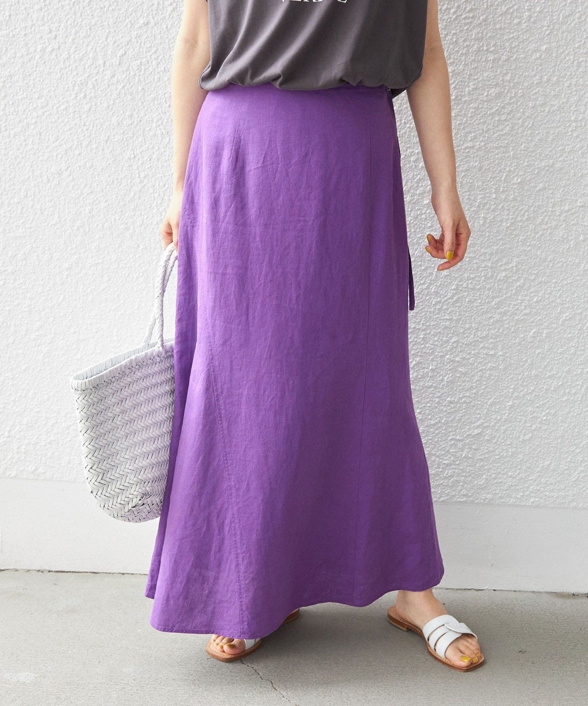 〈手洗い可能〉リネン レーヨン サイド リボン マーメイド スカート