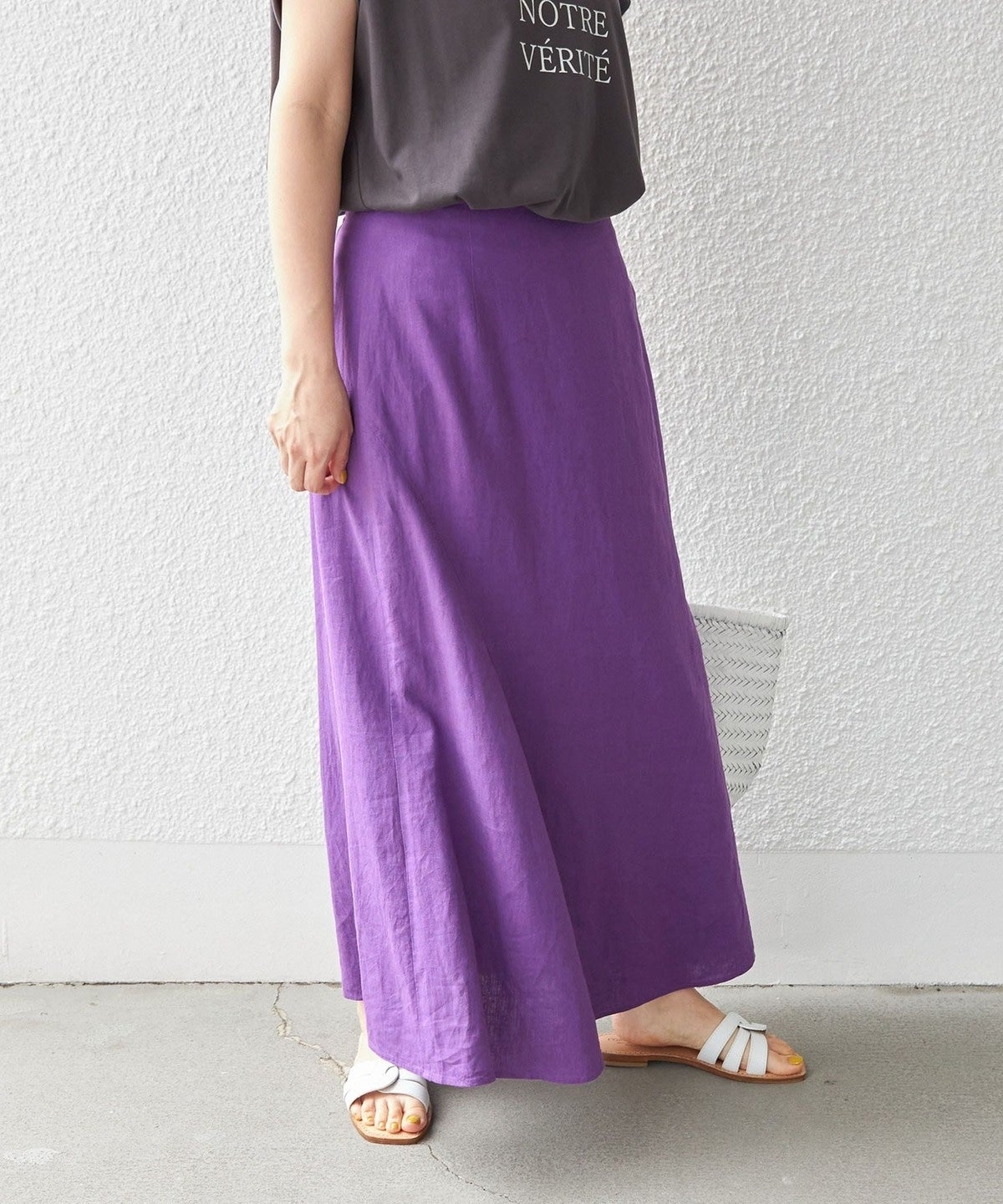 〈手洗い可能〉リネン レーヨン サイド リボン マーメイド スカート