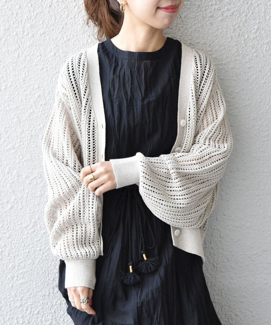 SHIPS any:〈手洗い可能〉リネン ミックス ドルマン  カーディガン