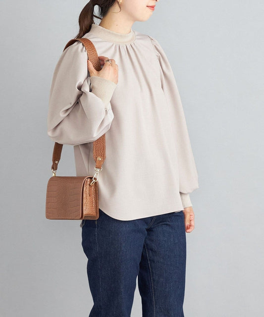 〈手洗い可能〉ボリュームスリーブリブデザインブラウス