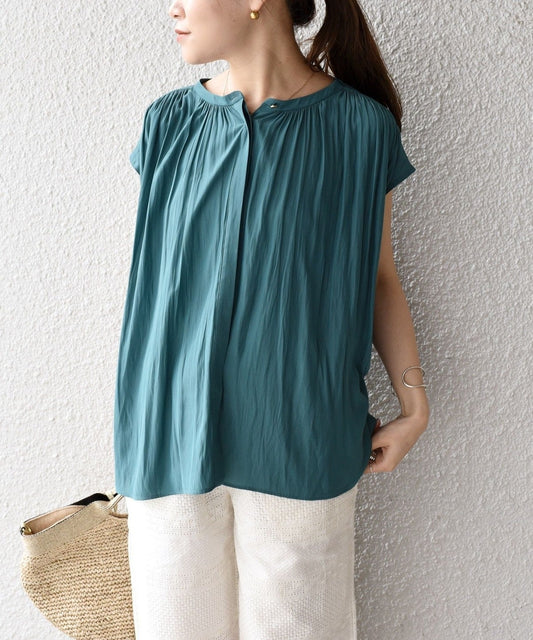 〈手洗い可能〉フレンチスリーブギャザーブラウス