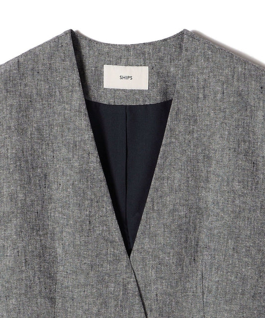 〈手洗い可能〉コットン リネン ノーカラー ジレ