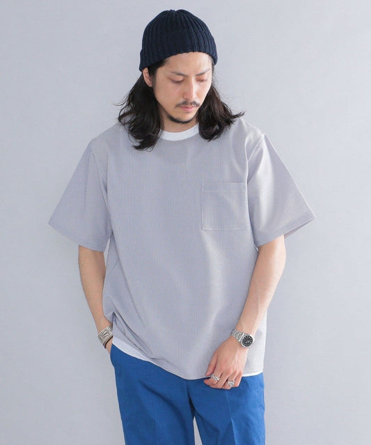 SHIPS: COOLMAX(R) シアサッカー ストライプ クルーネック Tシャツ