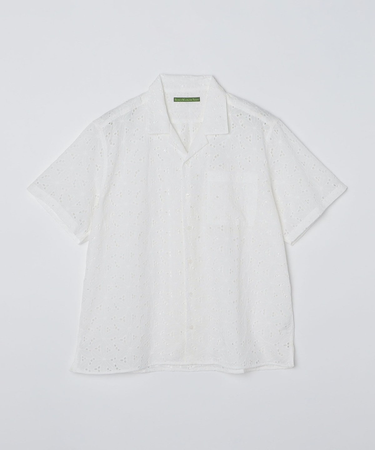 BENCH MARKING SHIRT: フラワーレース オープンカラー ショートスリーブ シャツ
