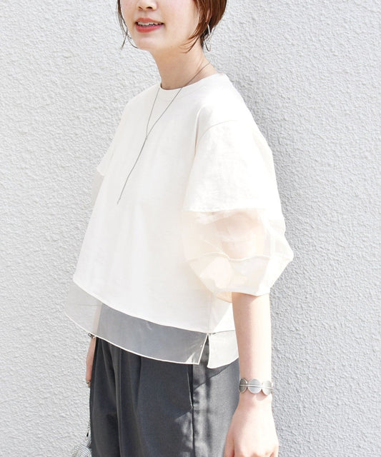 【WEB限定】〈手洗い可能〉シアー コンビ プルオーバー