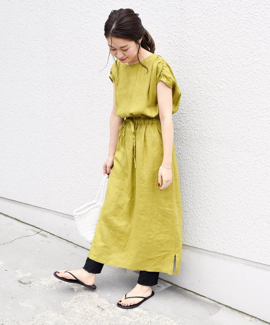 liflattie ships:リネンギャザーロングワンピース