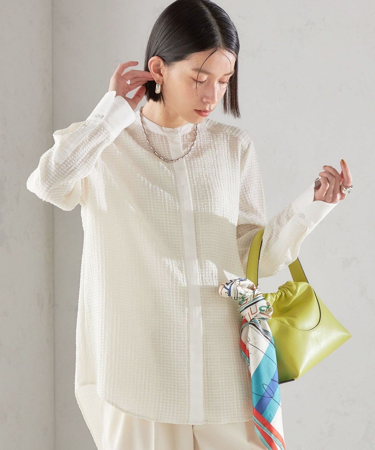 手洗い可能〉 ジャカード バンドカラー ブラウス 24SS / ONE SIZE