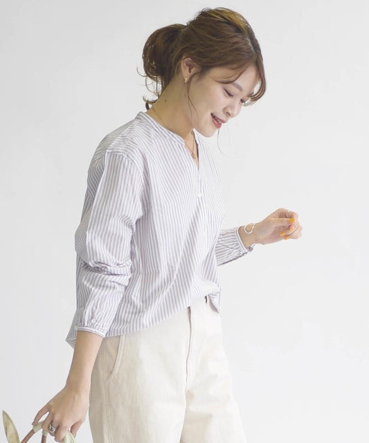 SHIPS Days STANDARD:バックギャザーロングスリーブシャツ stripe