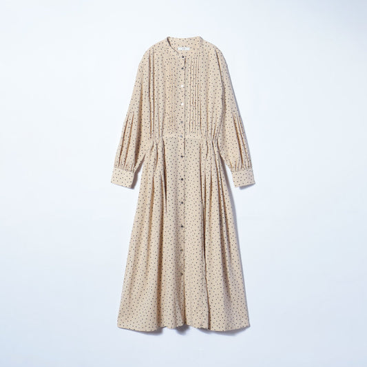 【WEB限定】〈手洗い可能〉ドット / 花柄 バンドカラー サイド プリーツ ワンピース