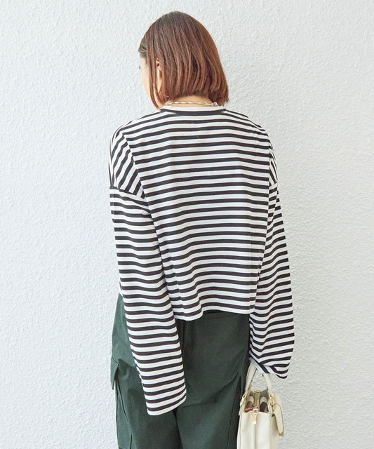 〈洗濯機可能〉ダブルネック コットン ボーダー プルオーバー