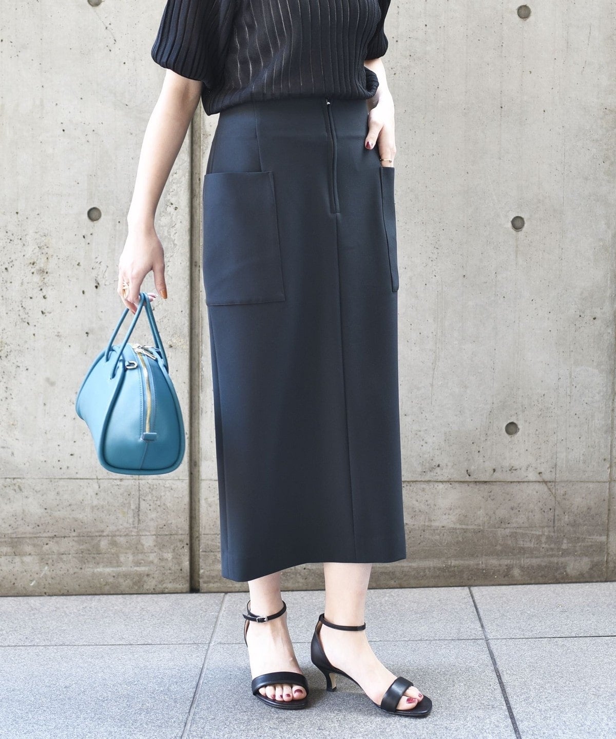 〈手洗い可能〉フロントジップストレッチタイトスカート