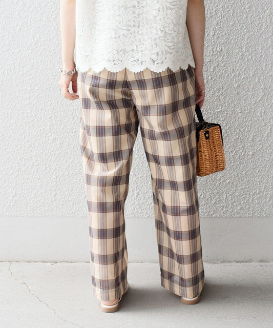 〈手洗い可能〉ウエストギャザーチェックパンツ