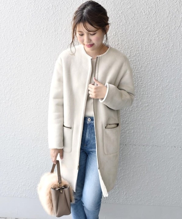SHIPS for women - カージュ khaju ALPHA:ボアライナーリバーシブルコート Khaju:リバーシブルボアノーカラーコート / ONE SIZE / ナチュラル