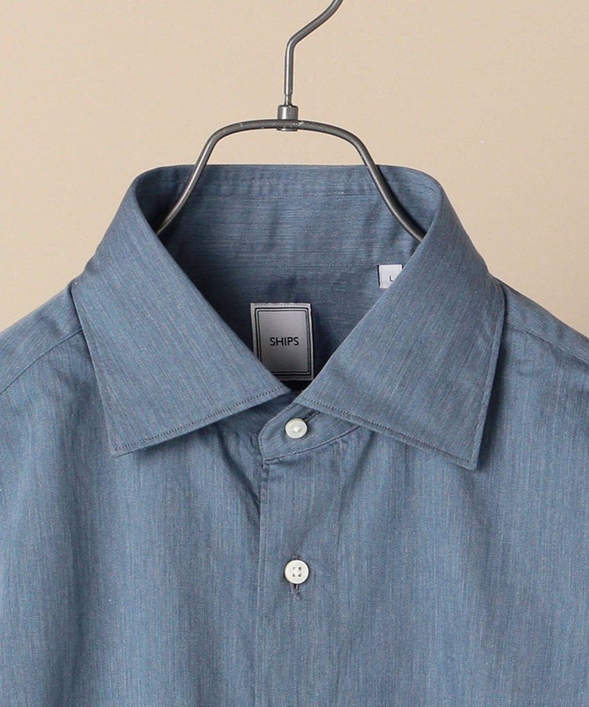 SHIPS:【テレワーク対応可能】SPAIN FABRIC ウォッシュド インディゴライク ワイドカラー シャツ