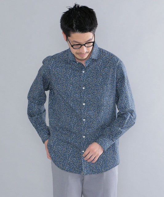 SHIPS: ブロード モチーフプリント セミワイドカラーシャツ