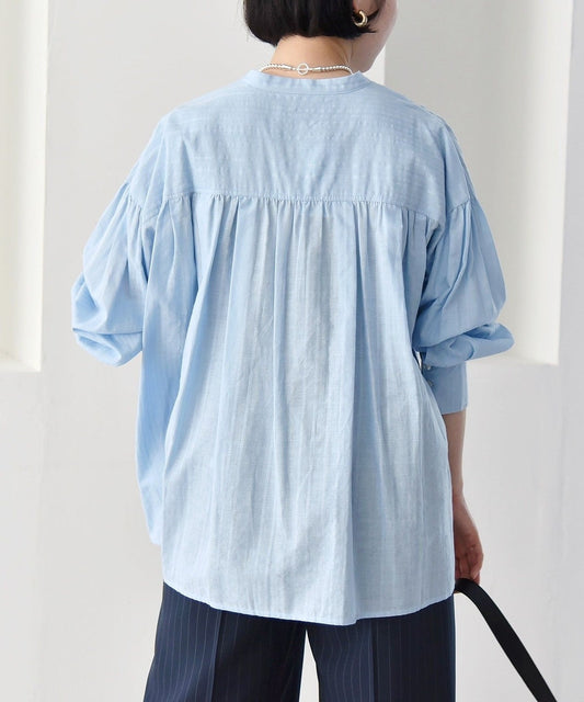 quaranciel:〈手洗い可能〉ストライプ ジャカード タック バンドカラーシャツ