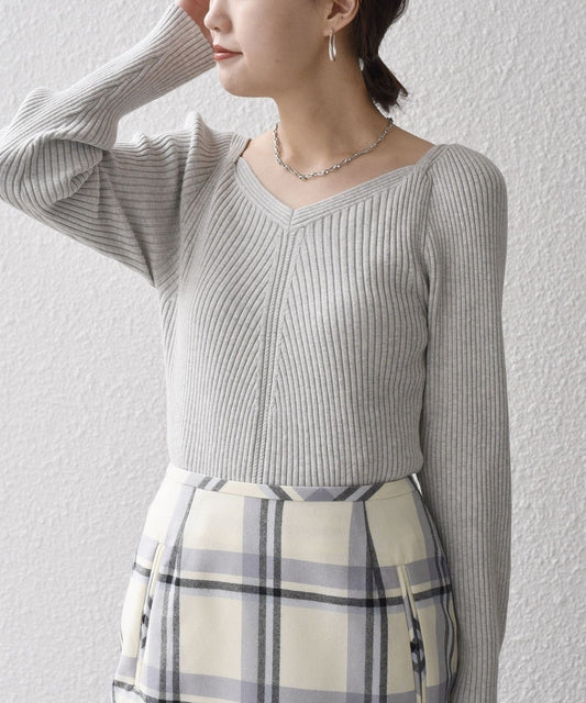 〈手洗い可能〉シルク ブレンド スクエア リブ ニット