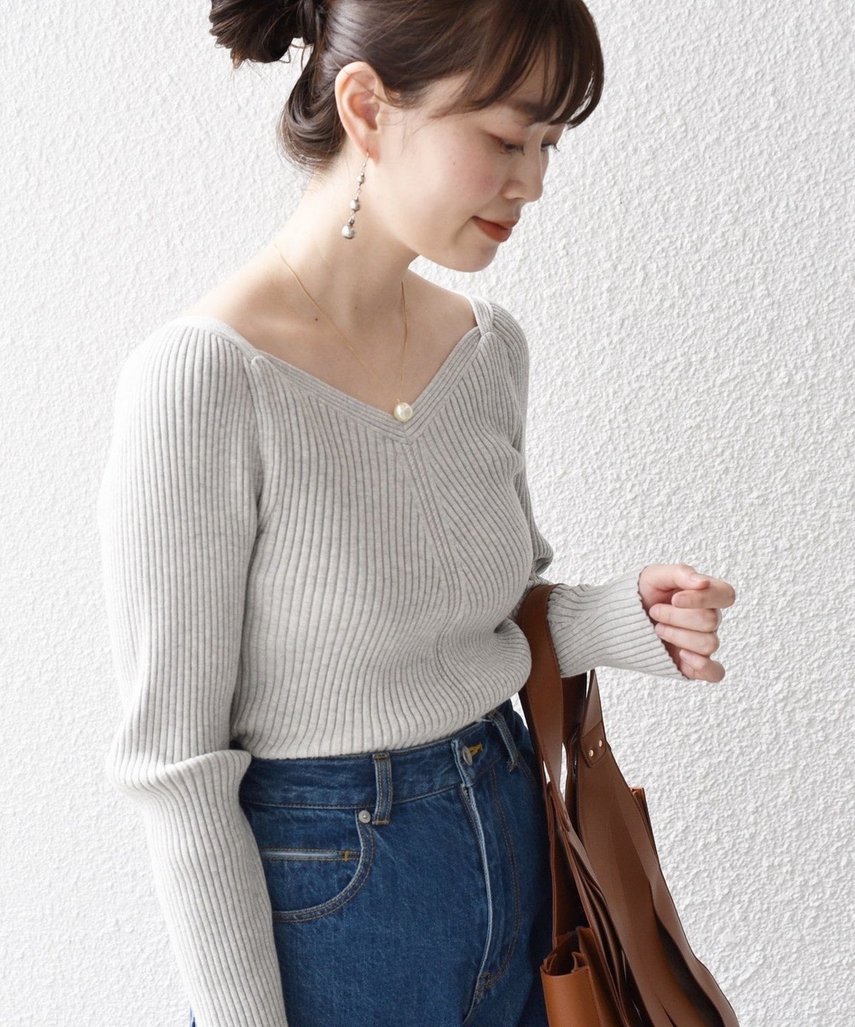 〈手洗い可能〉シルク ブレンド スクエア リブ ニット