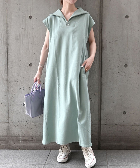 SHIPS any:〈UVカット・抗菌防臭〉ミニ裏毛 ハーフジップ ワンピース