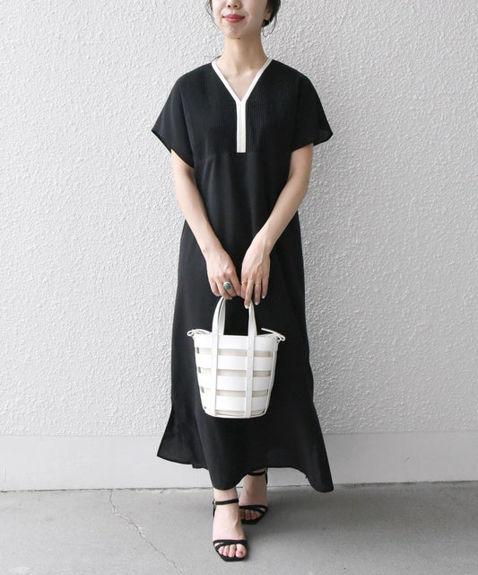 SHIPS any:〈洗濯機可能〉シアー リネン ミックス ピンタック ワンピース