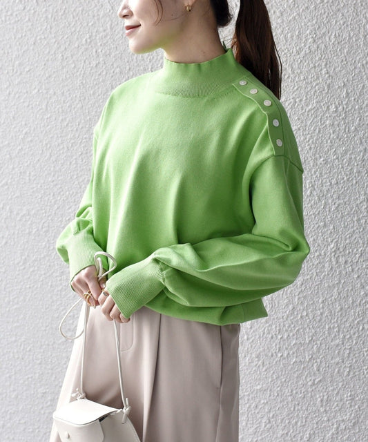 〈手洗い可能〉オーガニックコットンシルクハイネックプルオーバー