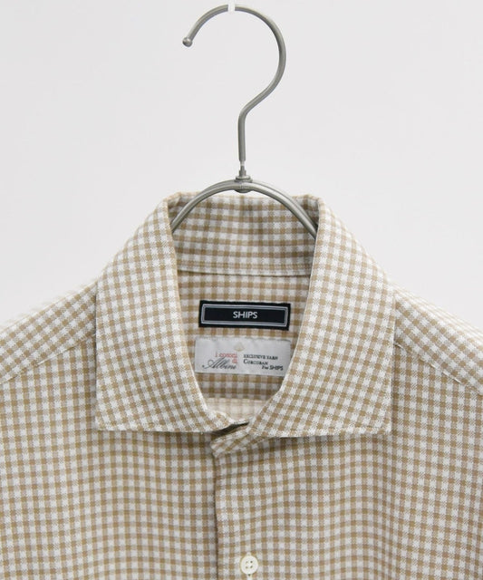 SHIPS:ALBINI ジャージー ギンガムチェック イタリアン ワイドカラー シャツ