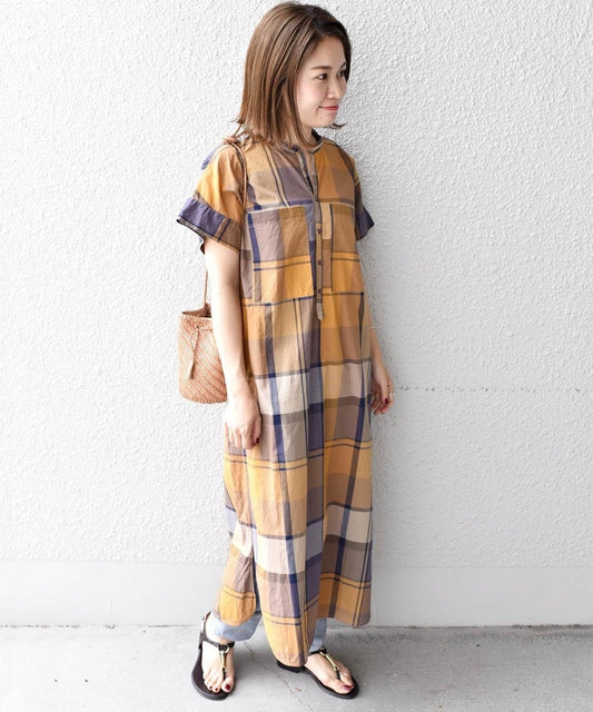 liflattie ships:ビッグチェックロングワンピース