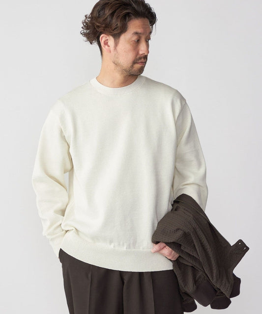 SHIPS:〈手洗い可能〉7ゲージ 2プライ ストローヤーン ギマ クルーネック ニット