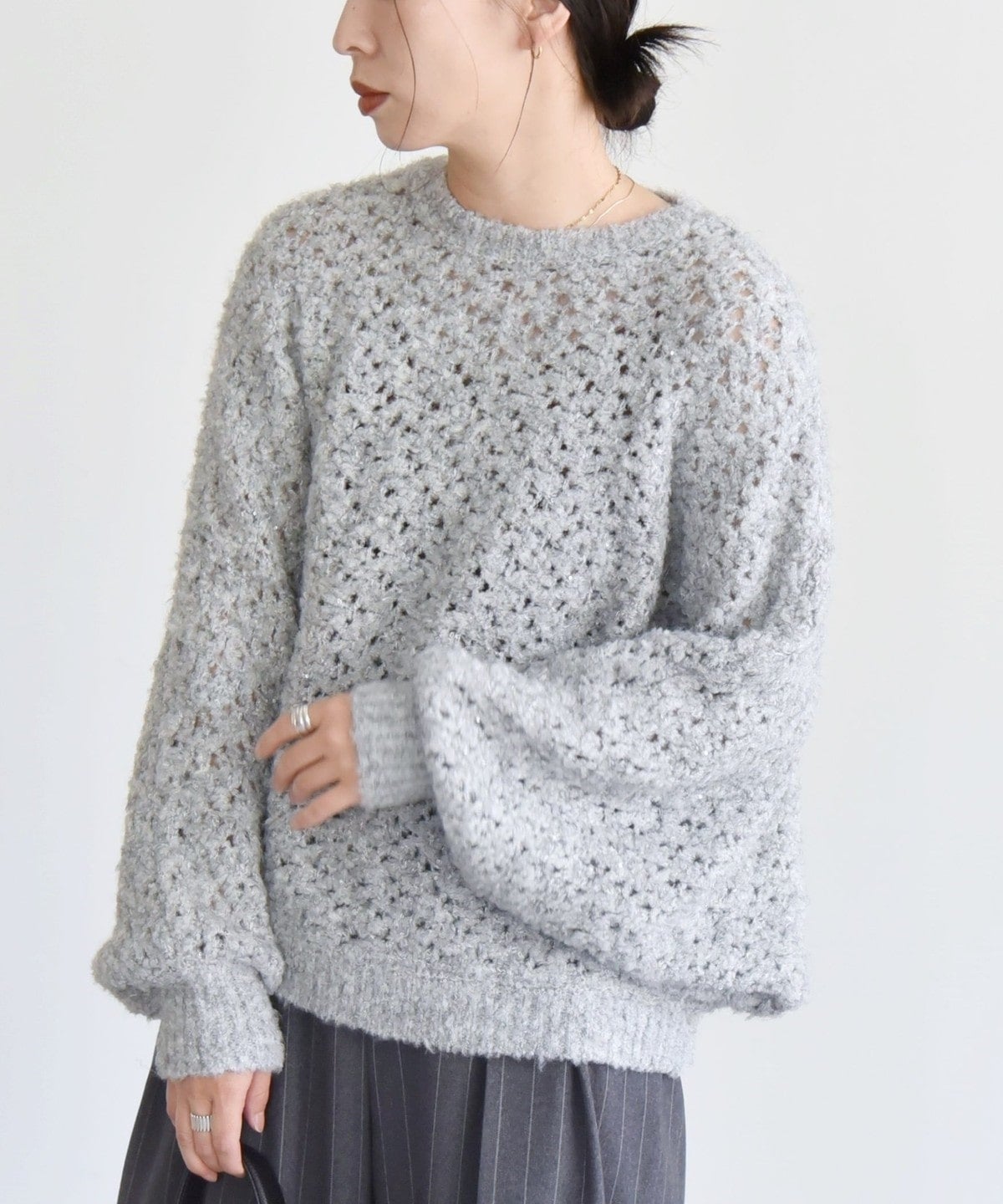 quaranciel:〈手洗い可能〉スパンコール クルーネック ドルマン ニット