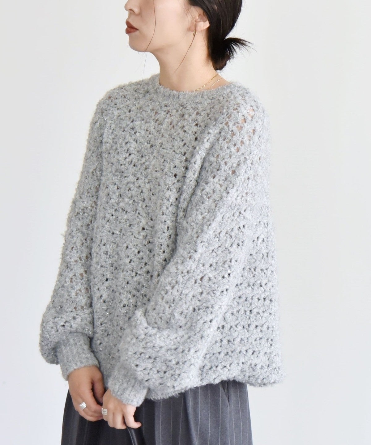 quaranciel:〈手洗い可能〉スパンコール クルーネック ドルマン ニット