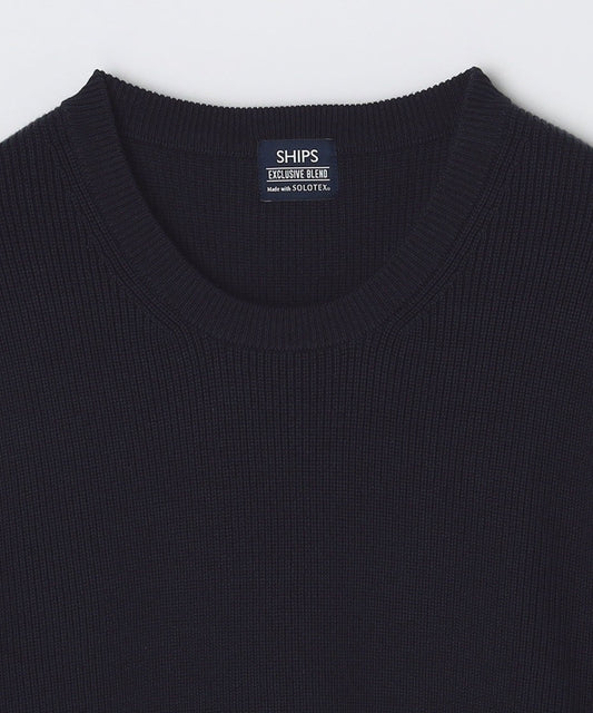 SHIPS:〈洗濯機可能〉SOLOTEX(R) 12ゲージ コットン 畦編み クルーネック ニット