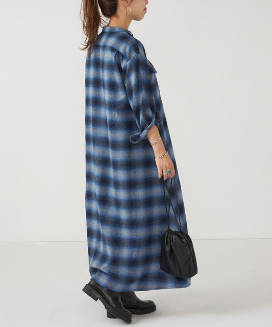 【SHIPS any別注】UNIVERSAL OVERALL:〈ウォッシャブル〉チェック シャツ ワンピース