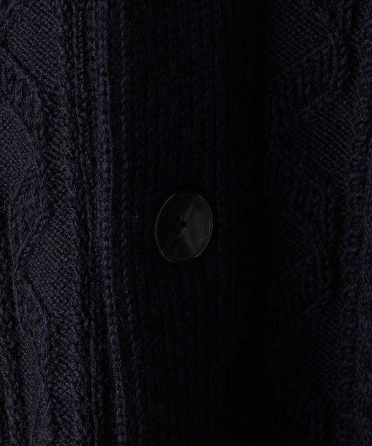 SHIPS:〈手洗い可能〉ミドルゲージ ランダムアラン ショールカラー カーディガン