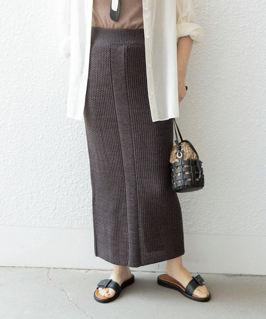〈手洗い可能〉リネン タッチ ニット スカート