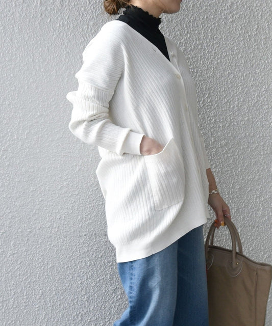 SHIPS any: リブ ミディ Vネック カーディガン