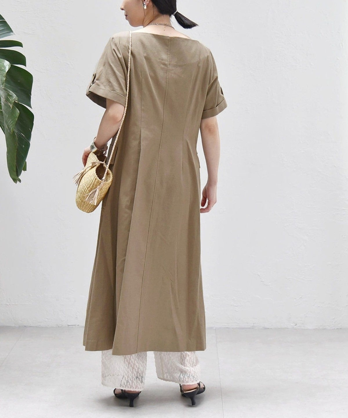 quaranciel:〈洗濯機可能〉コットン リネン サファリ ロング ワンピース