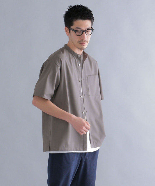 SHIPS:〈ウォッシャブル〉ウール×SOLOTEX(R) リラックスフィット バンドカラーシャツ S/S