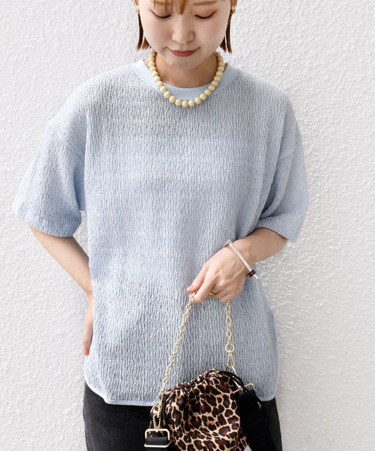 〈手洗い可能〉ランダム ブルーゼ ショート スリーブ プルオーバー