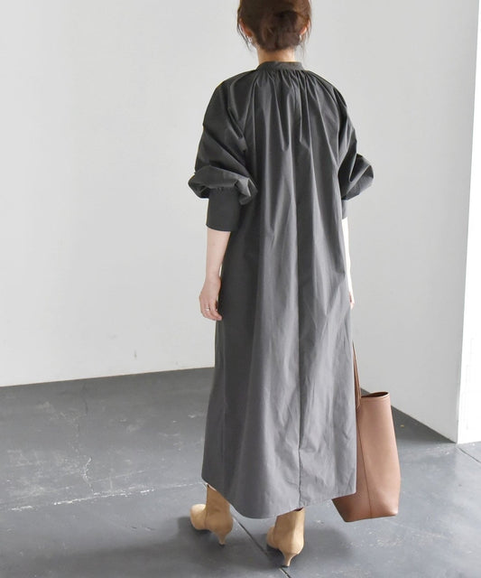 quaranciel:〈洗濯機可能〉タイプライター ボリュームスリーブ タック シャツ ワンピース