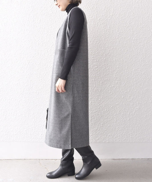 〈手洗い可能〉ウーレットハンドトゥースノースリーブワンピース