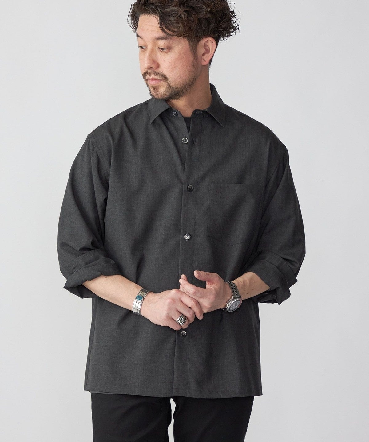 SHIPS:〈洗濯機可能〉TECH PLUS(R) WOOL リラックスフィット レギュラーカラーシャツ