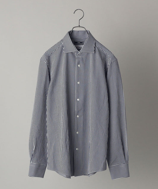 SHIPS:<吸水 速乾>ALBINI ジャージー ストライプ イタリアン ワイドカラー シャツ