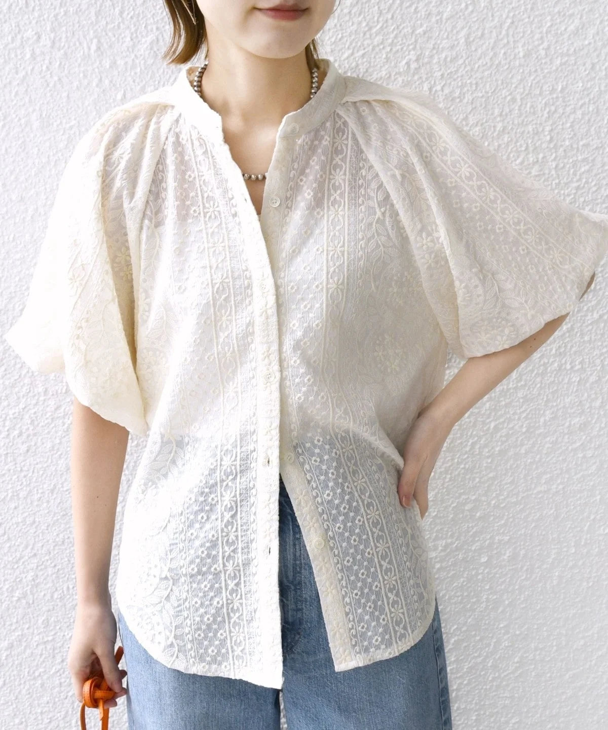 25SS 極美品♡ シップス〈洗濯機可能〉レース バルーン 袖 ブラウス WEB限定】〈洗濯機可能〉レース バルーン 袖 ブラウス / ONE SIZE
